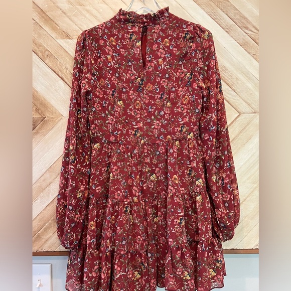 NWOT Forever 21 Floral Long Sleeve Chiffon Tiered Dress Size L - Picture 4 of 7